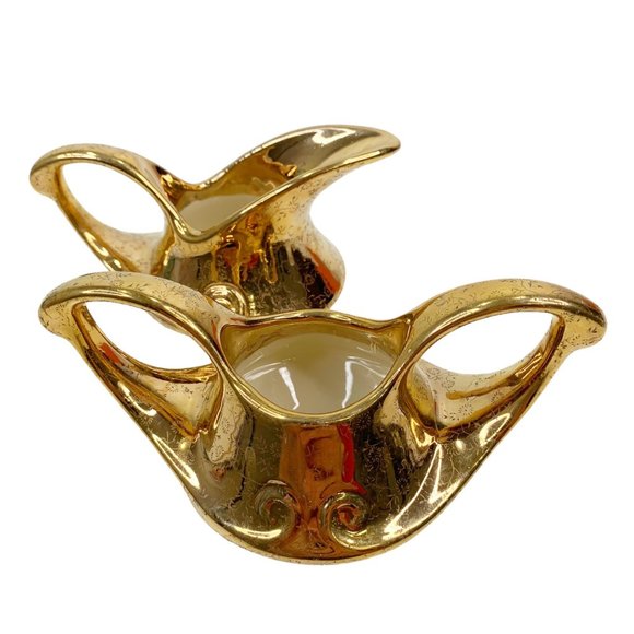 Vintage Pearl China Sugar Creamer 22 Kt Gold Floral Hollywood Regency MCM 40s - Picture 3 of 16